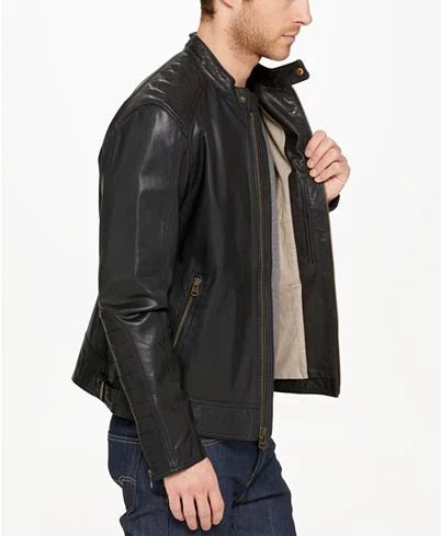 Women's Black Leather Zip Jacket with Stand Collar — Photo 3