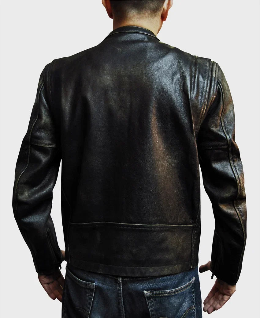 Women's Black Leather Cafe Racer Jacket — Photo 3